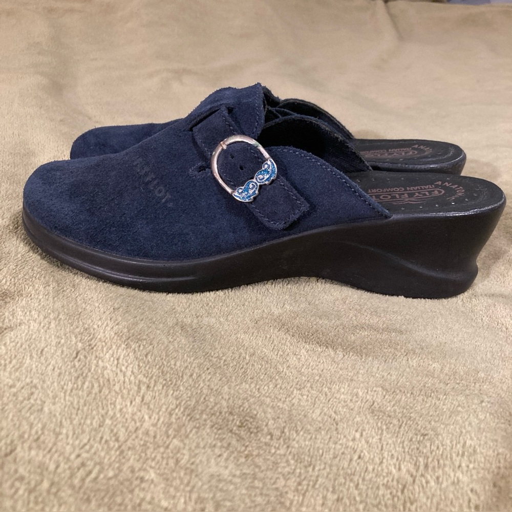 NWOT Fly Flot Vintage 80s 90s Clogs Leather Blue Size 8.5M